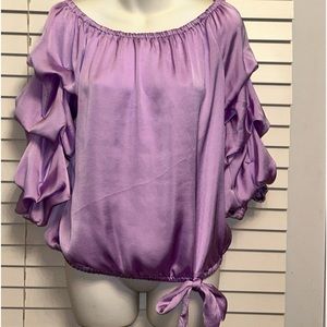 Vince Camuto Off-the-Shoulder Lilac Tiered-Sleeve Top - Small